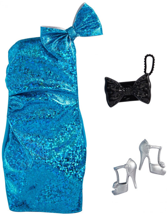 Mattel Barbie Doll Clothes Sparkling Blue Dress And 2 Accessories