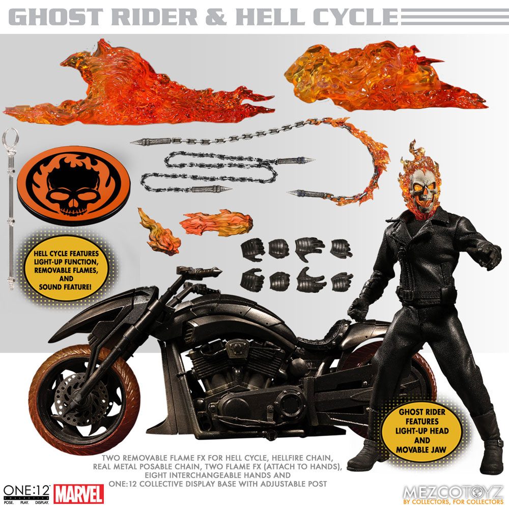 Ghost Rider Action Figure & Vehicle with Sound & Light Up 1/12 Ghost Rider & Hell Cycle